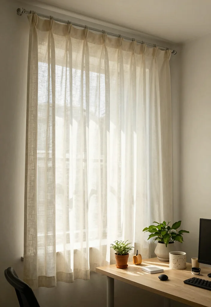 29 Small Home Office Ideas for Tiny Spaces at Home - 9. Tension Rod for Curtains 1