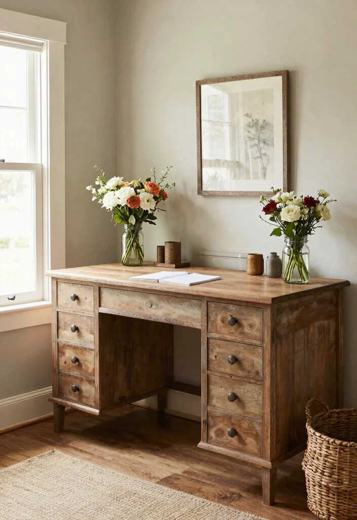 29 Wood Desk Home Office Ideas: Warm and Natural Workspace - 14. Farmhouse Flair 1