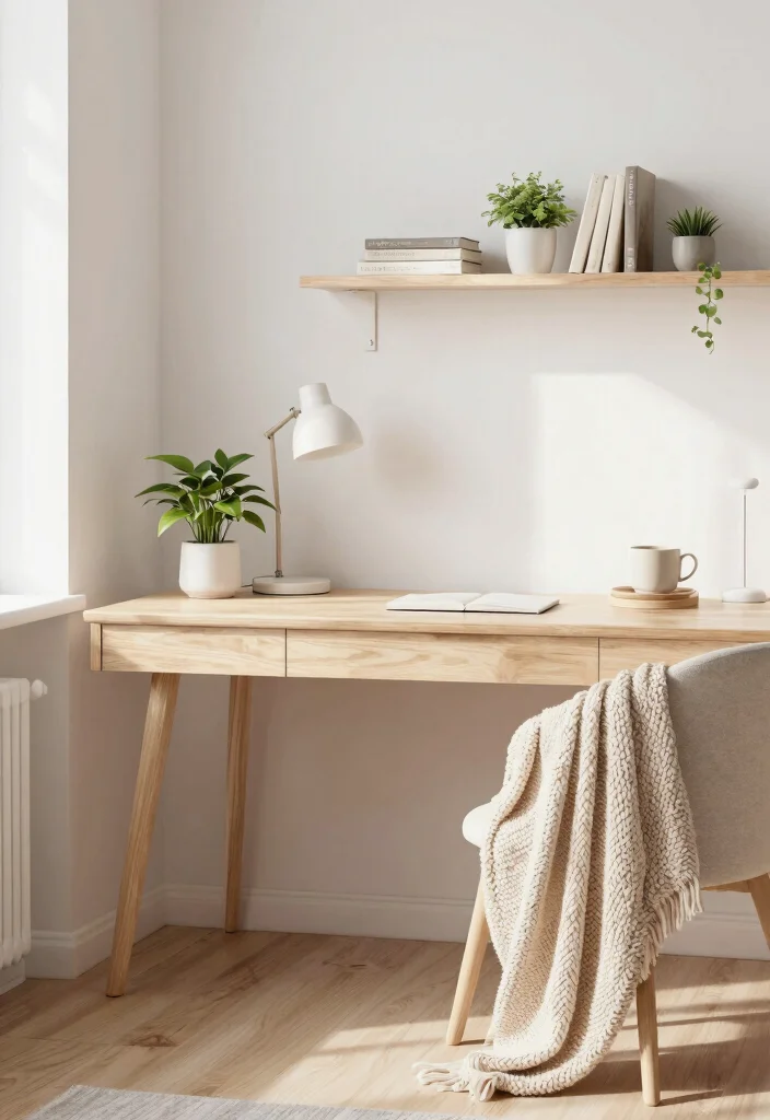 29 Wood Desk Home Office Ideas: Warm and Natural Workspace - 2. Scandinavian Minimalism 1