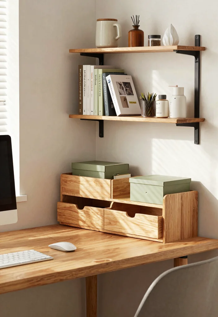 29 Wood Desk Home Office Ideas: Warm and Natural Workspace - 20. Smart Storage Solutions 1