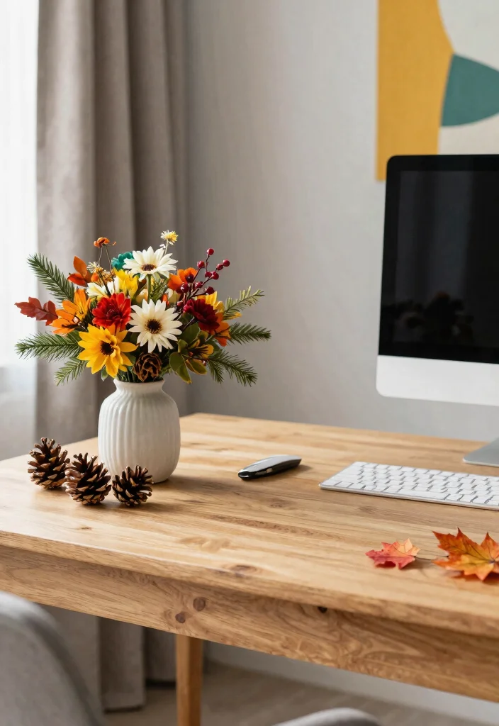 29 Wood Desk Home Office Ideas: Warm and Natural Workspace - 24. Seasonal Decor Changes 1