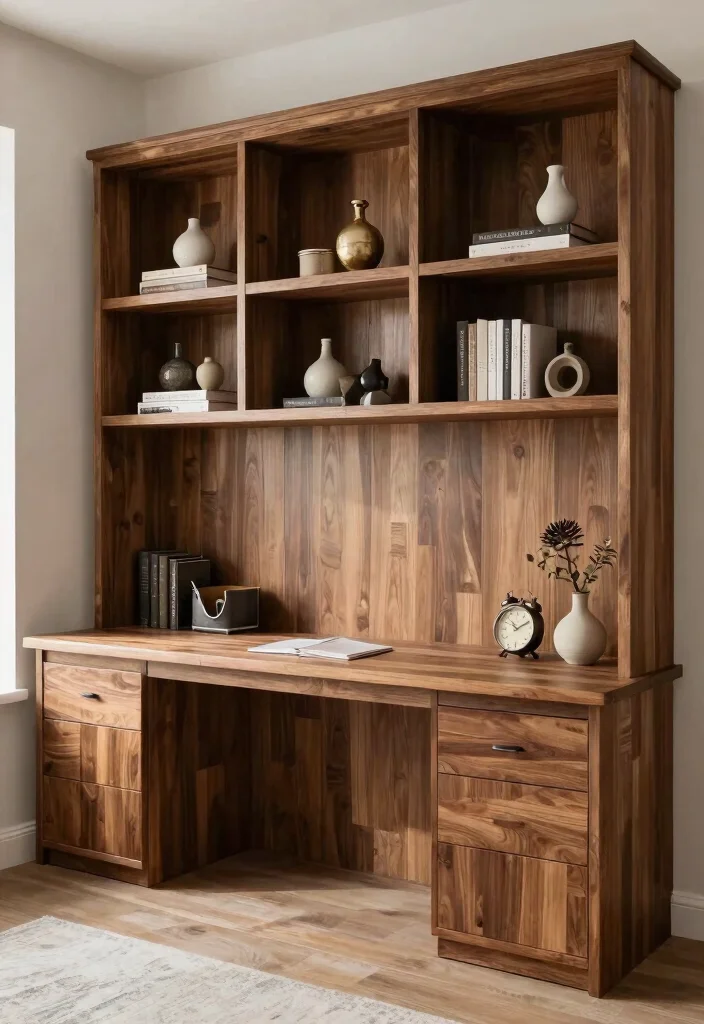 29 Wood Desk Home Office Ideas: Warm and Natural Workspace - 25. Custom Built-Ins 1