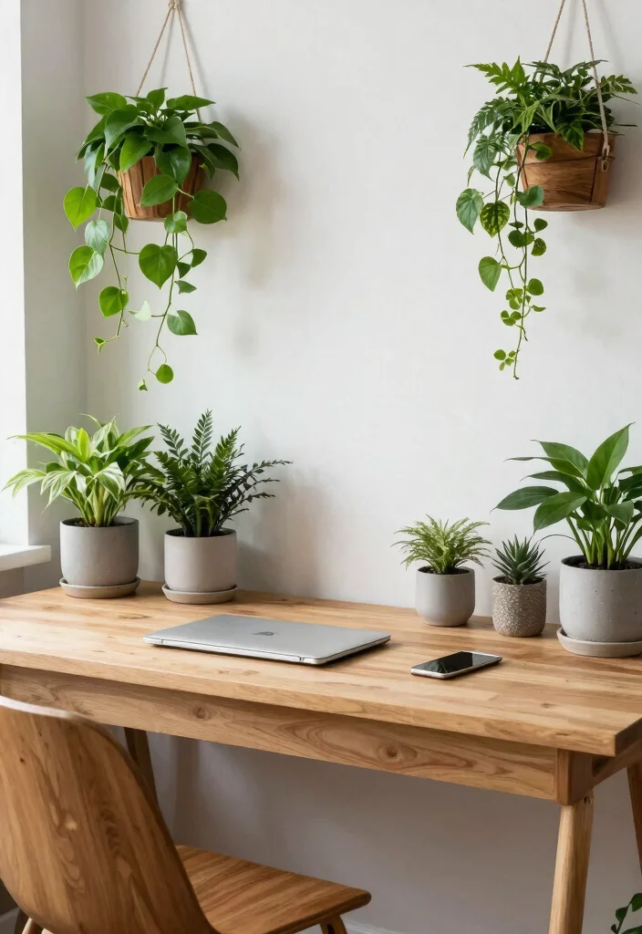 29 Wood Desk Home Office Ideas: Warm and Natural Workspace - 29. The Power of Greenery 1