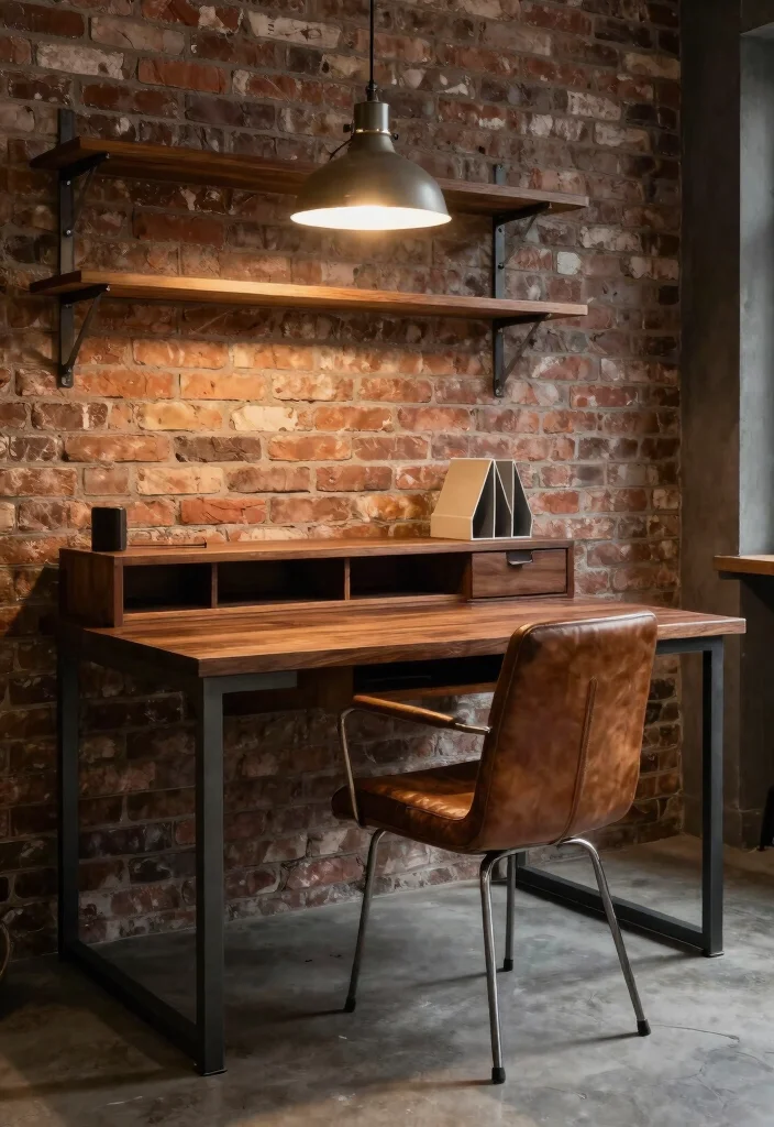 29 Wood Desk Home Office Ideas: Warm and Natural Workspace - 3. Industrial Elegance 1