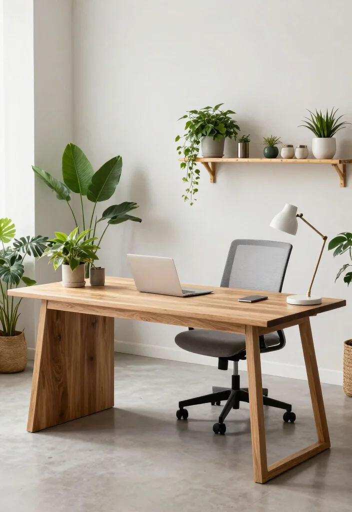 29 Wood Desk Home Office Ideas: Warm and Natural Workspace - 5. Modern Eco-Friendly Design 1