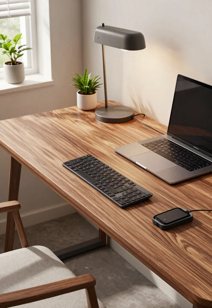 29 Wood Desk Home Office Ideas: Warm and Natural Workspace - 7. Integrating Technology 1