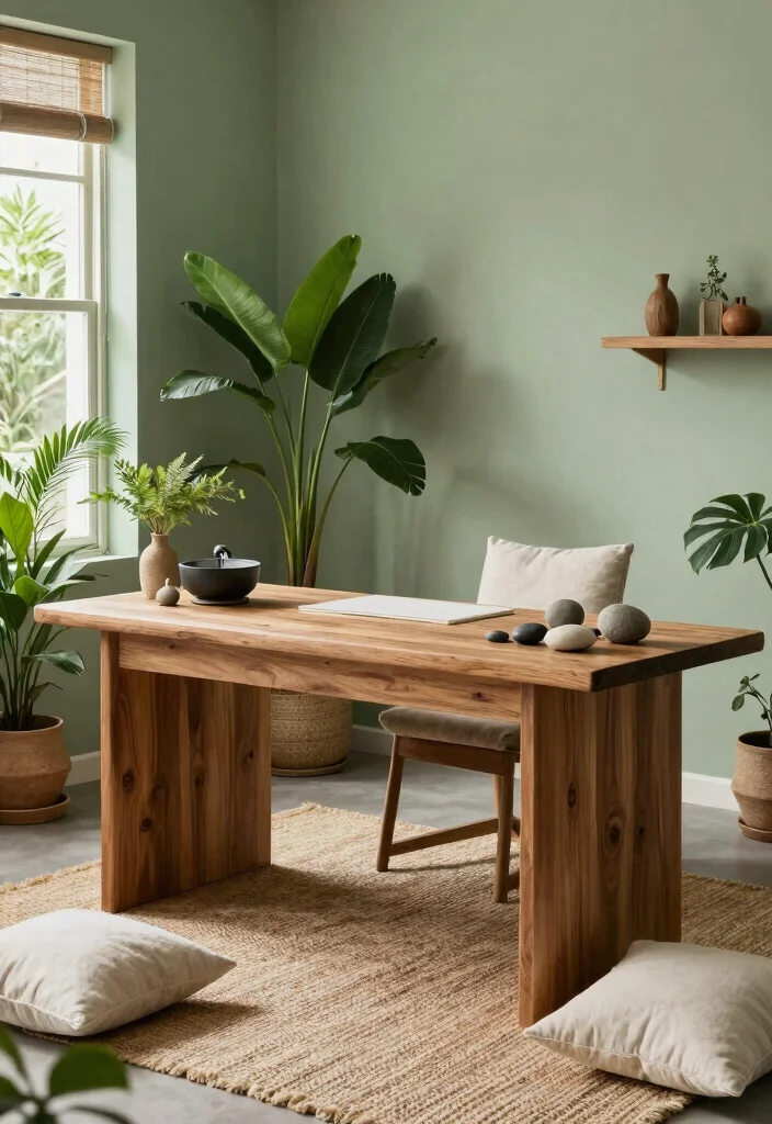 29 Wood Desk Home Office Ideas: Warm and Natural Workspace - 8. Nature-Inspired Decor 1