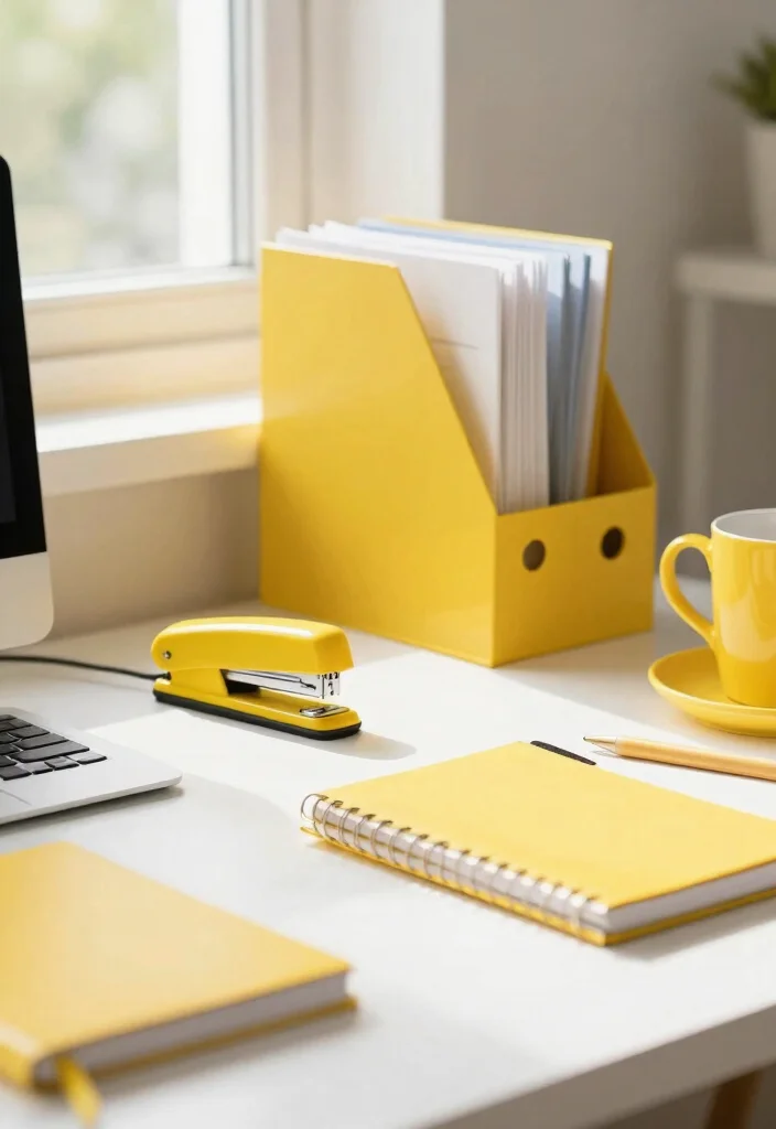 29 Yellow Home Office Ideas Bright and Cheerful - 10. Yellow Office Supplies 1