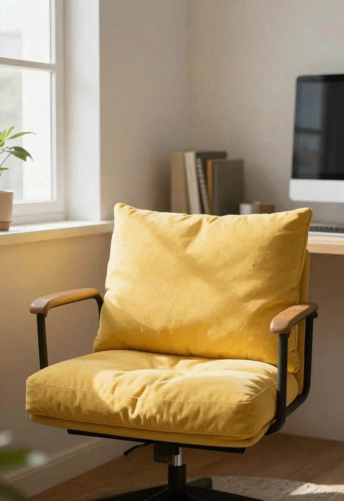 29 Yellow Home Office Ideas Bright and Cheerful - 11. Yellow Cushions for Comfort 1
