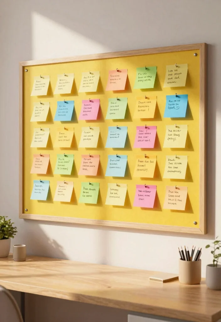 29 Yellow Home Office Ideas Bright and Cheerful - 12. Yellow Bulletin Board 1