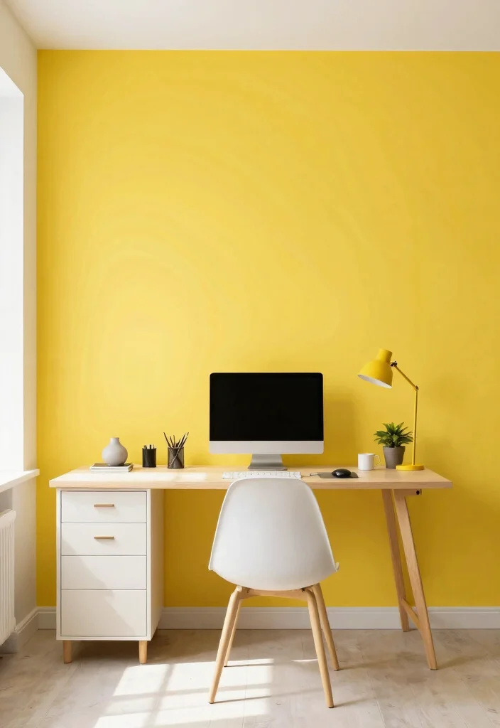 29 Yellow Home Office Ideas Bright and Cheerful - 17. Yellow Accent Walls 1