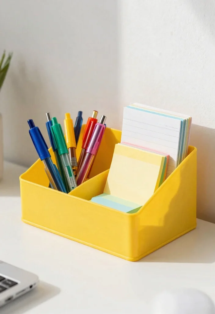 29 Yellow Home Office Ideas Bright and Cheerful - 18. Yellow Desk Organizer 1