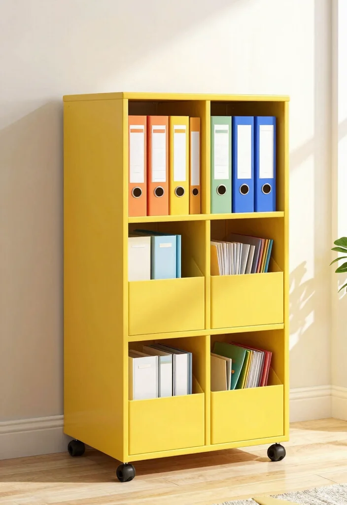 29 Yellow Home Office Ideas Bright and Cheerful - 19. Yellow File Storage 1