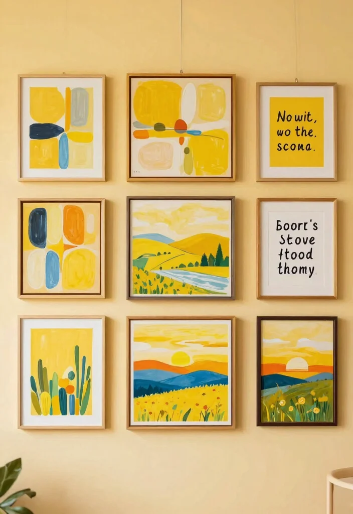29 Yellow Home Office Ideas Bright and Cheerful - 2. Cheerful Yellow Wall Art 1