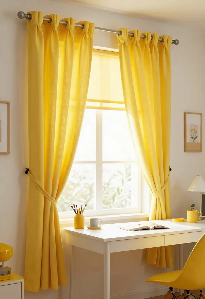 29 Yellow Home Office Ideas Bright and Cheerful - 20. Yellow Window Treatments 1
