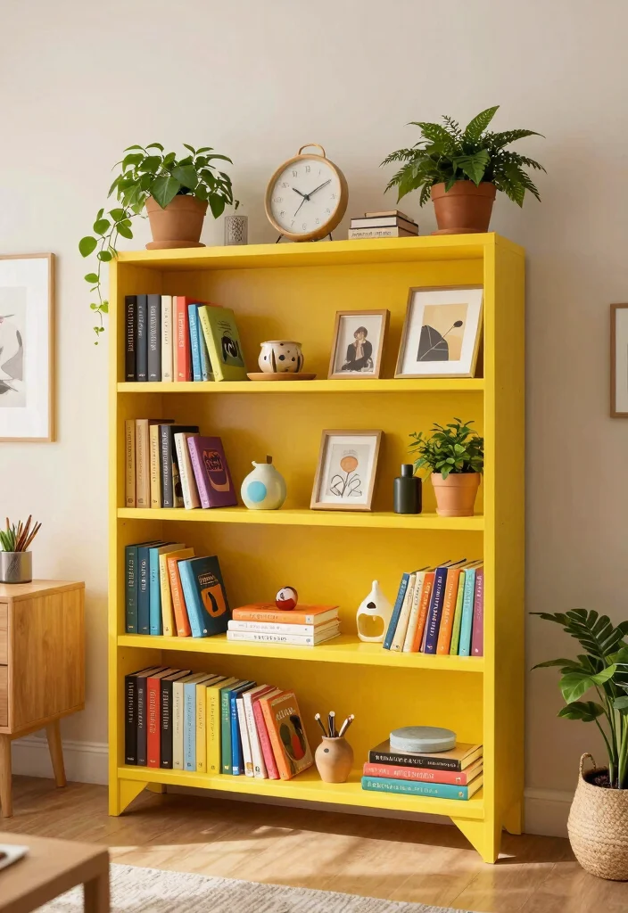 29 Yellow Home Office Ideas Bright and Cheerful - 22. Yellow Showcase Display 1