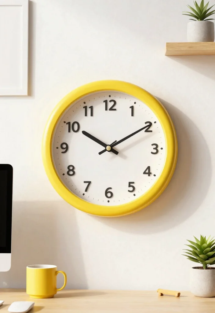 29 Yellow Home Office Ideas Bright and Cheerful - 23. Yellow Decorative Wall Clock 1