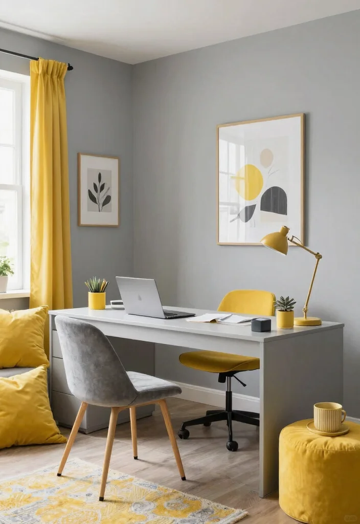 29 Yellow Home Office Ideas Bright and Cheerful - 24. Yellow and Grey Fusion 1