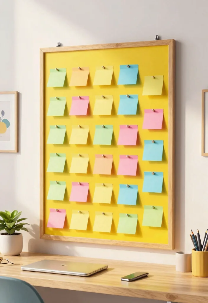 29 Yellow Home Office Ideas Bright and Cheerful - 28. Yellow Reminder Boards 1