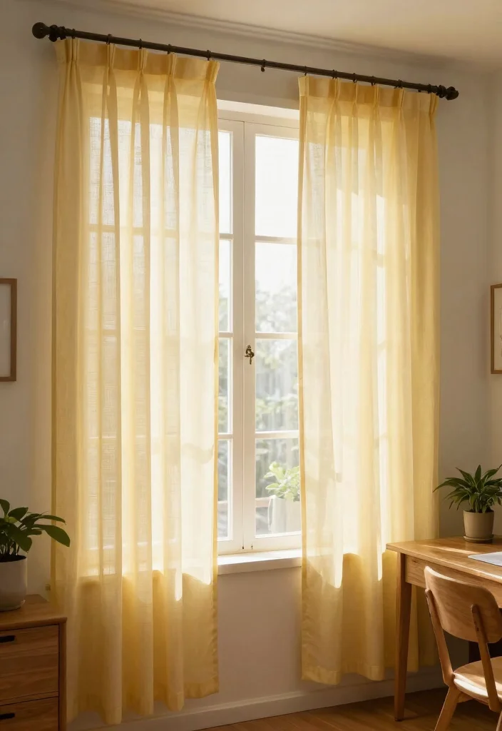29 Yellow Home Office Ideas Bright and Cheerful - 3. Sunshiny Yellow Curtains 1