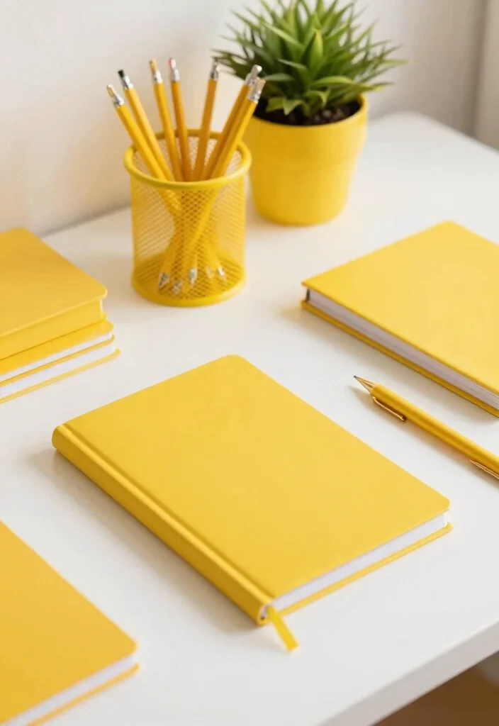 29 Yellow Home Office Ideas Bright and Cheerful - 4. Vibrant Yellow Accessories 1