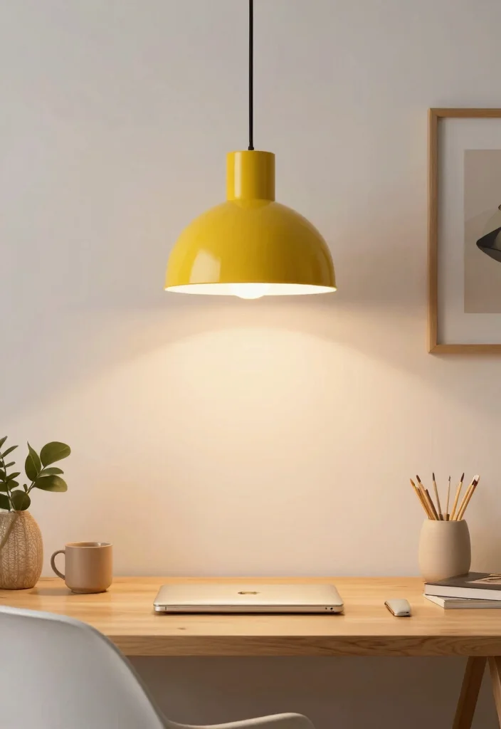 29 Yellow Home Office Ideas Bright and Cheerful - 8. Yellow Lighting Fixtures 1