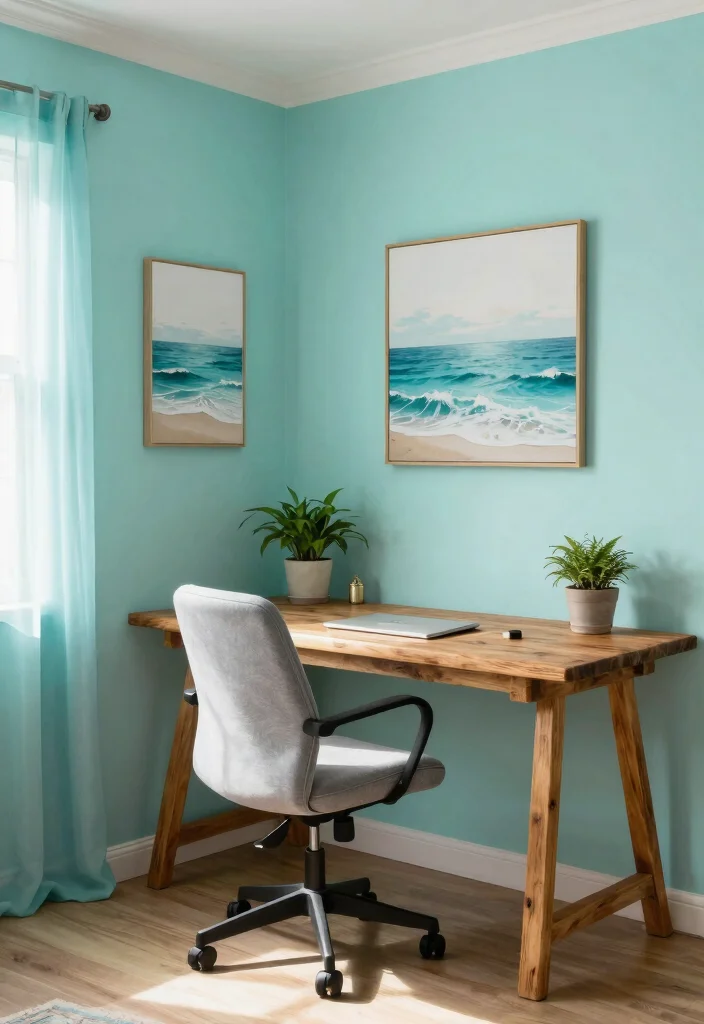 30 Blue Home Office Concepts: Calm and Creative Workspace - 1. Ocean-Inspired Retreat 1