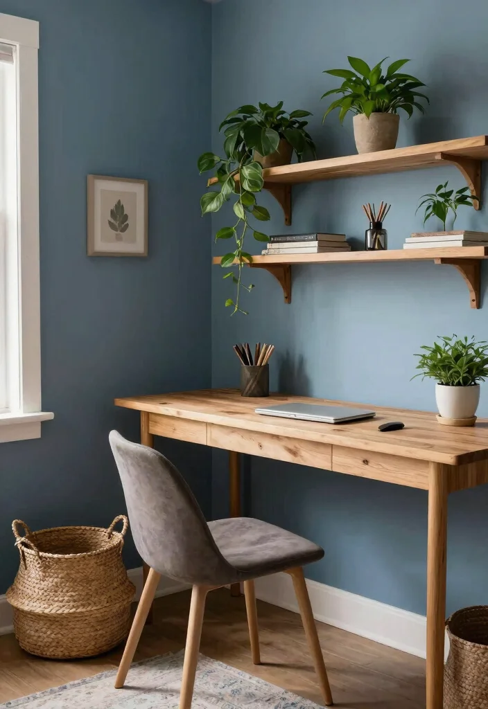 30 Blue Home Office Concepts: Calm and Creative Workspace - 10. Earthy Blue Tones 1