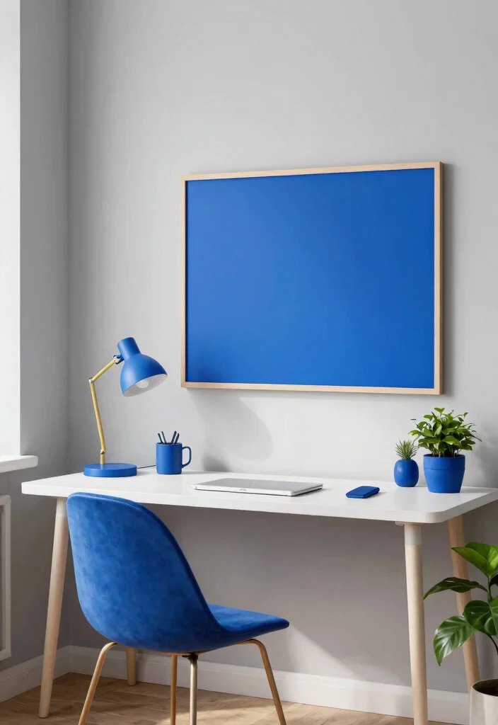 30 Blue Home Office Concepts: Calm and Creative Workspace - 11. Blue Accent Accessories 1