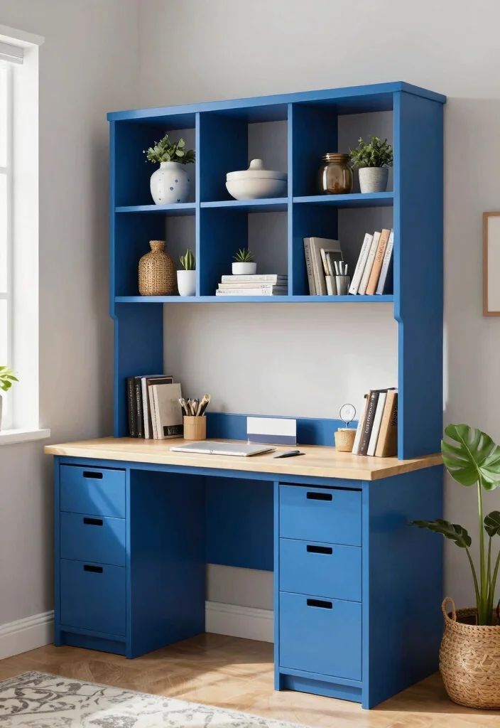 30 Blue Home Office Concepts: Calm and Creative Workspace - 13. Blue Storage Solutions 1
