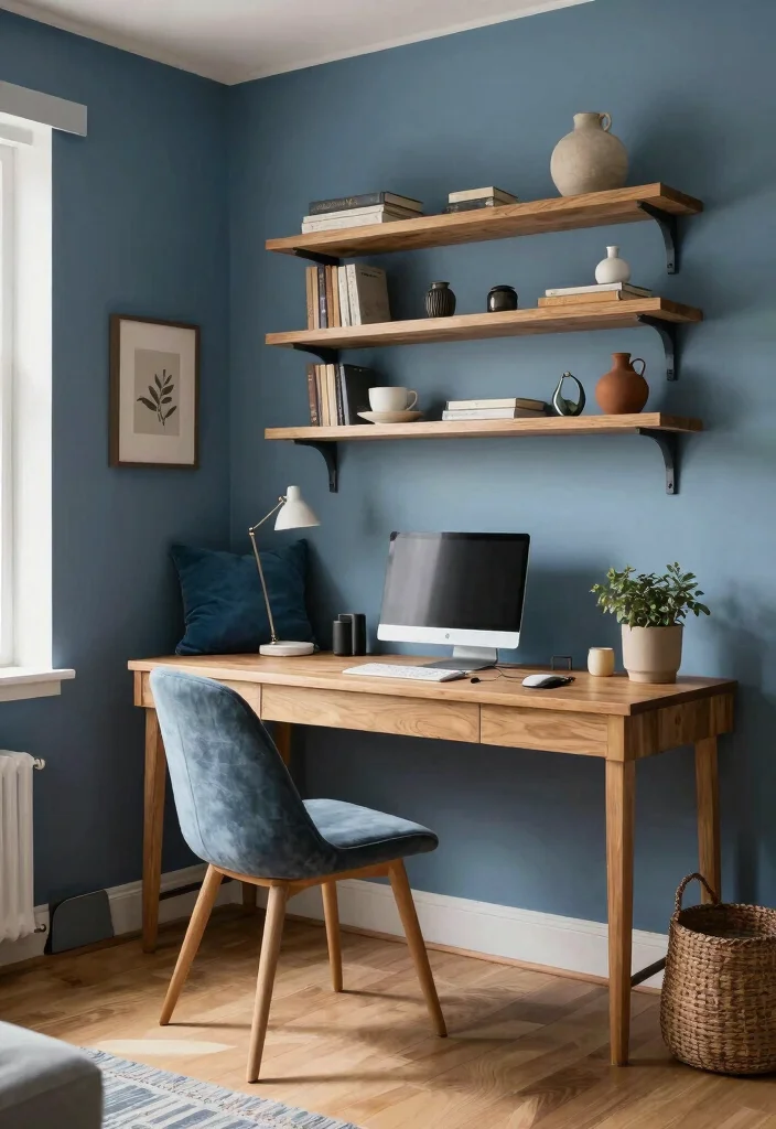 30 Blue Home Office Concepts: Calm and Creative Workspace - 14. Warm and Cool Blue Balance 1
