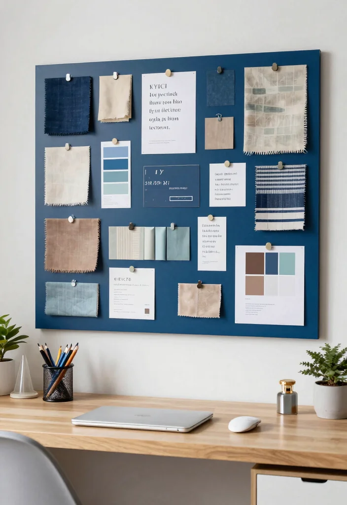 30 Blue Home Office Concepts: Calm and Creative Workspace - 17. Blue Mood Board Inspiration 1