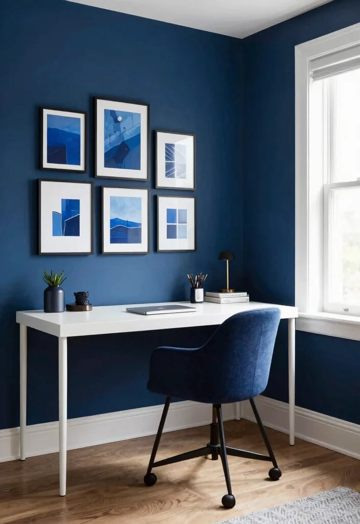30 Blue Home Office Concepts: Calm and Creative Workspace - 2. Bold Navy Accents 1