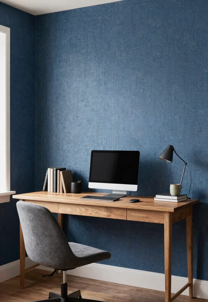 30 Blue Home Office Concepts: Calm and Creative Workspace - 20. Blue Wall Textures 1