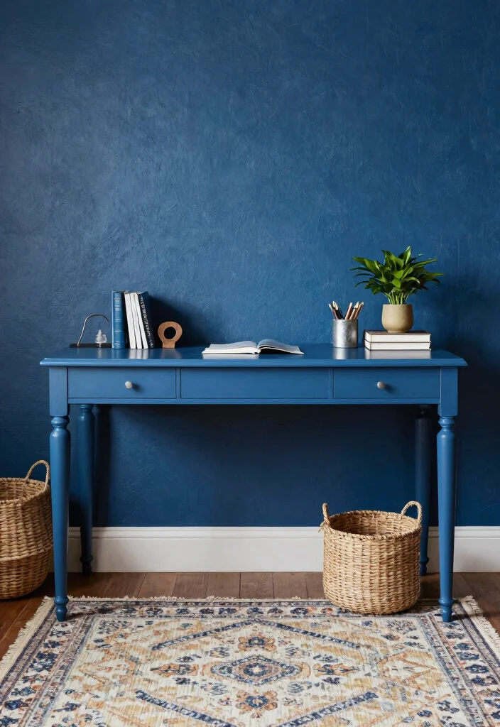 30 Blue Home Office Concepts: Calm and Creative Workspace - 23. Blue Textural Contrast 1