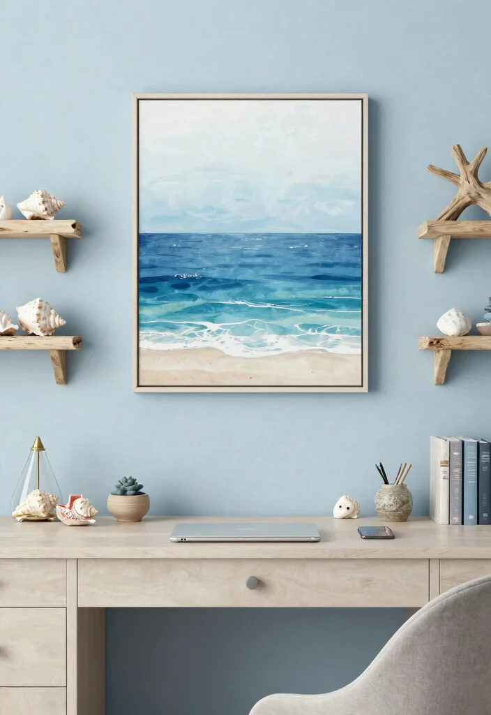 30 Blue Home Office Concepts: Calm and Creative Workspace - 25. Blue Coastal Retreat 1