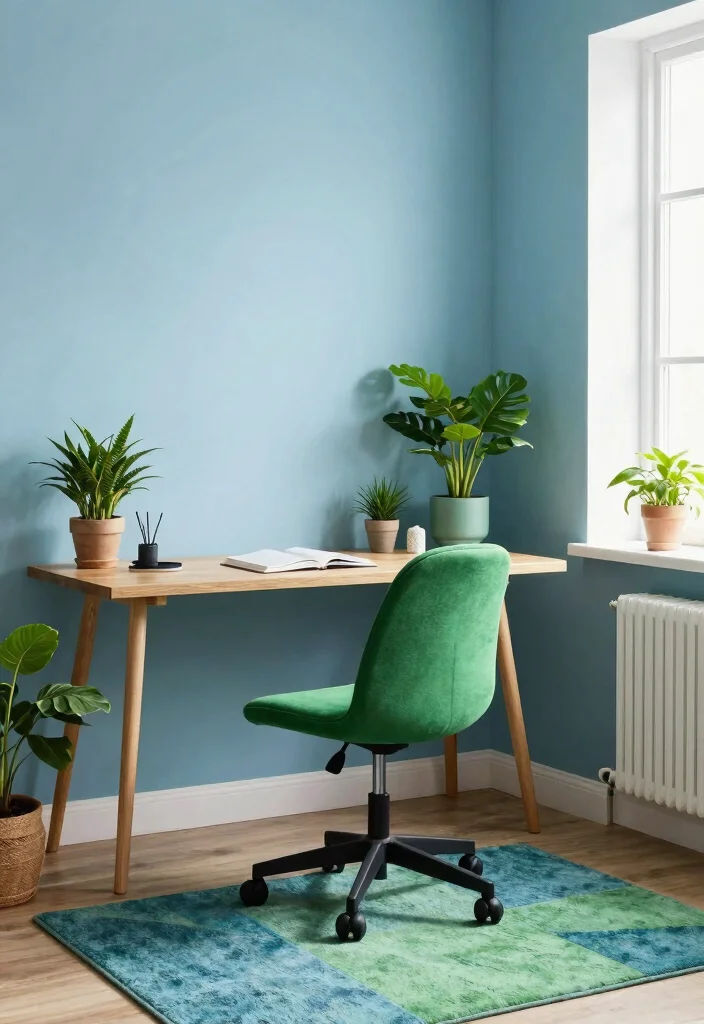 30 Blue Home Office Concepts: Calm and Creative Workspace - 6. Blue and Green Harmony 1