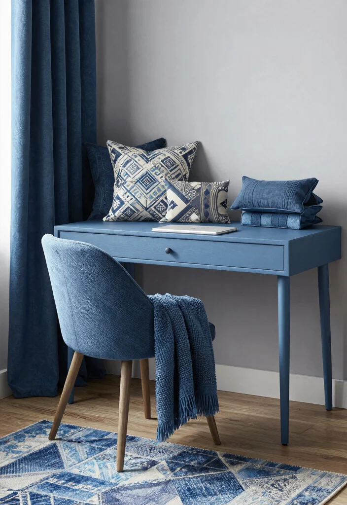 30 Blue Home Office Concepts: Calm and Creative Workspace - 8. Blue Textured Fabrics 1