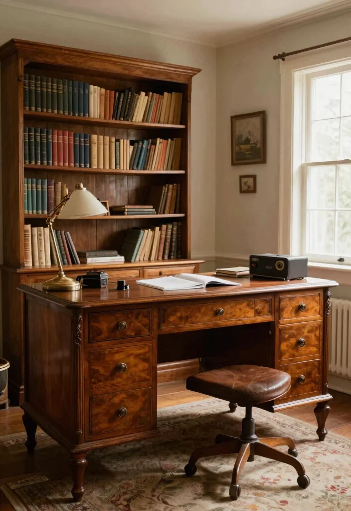 30 Cottage Home Office Ideas: Charming and Cozy Workspace - 12. A Touch of Vintage 1