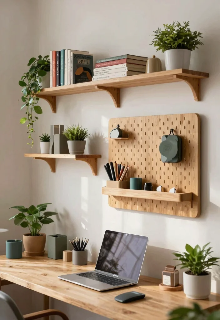 30 Cottage Home Office Ideas: Charming and Cozy Workspace - 16. Creative Wall Storage 1