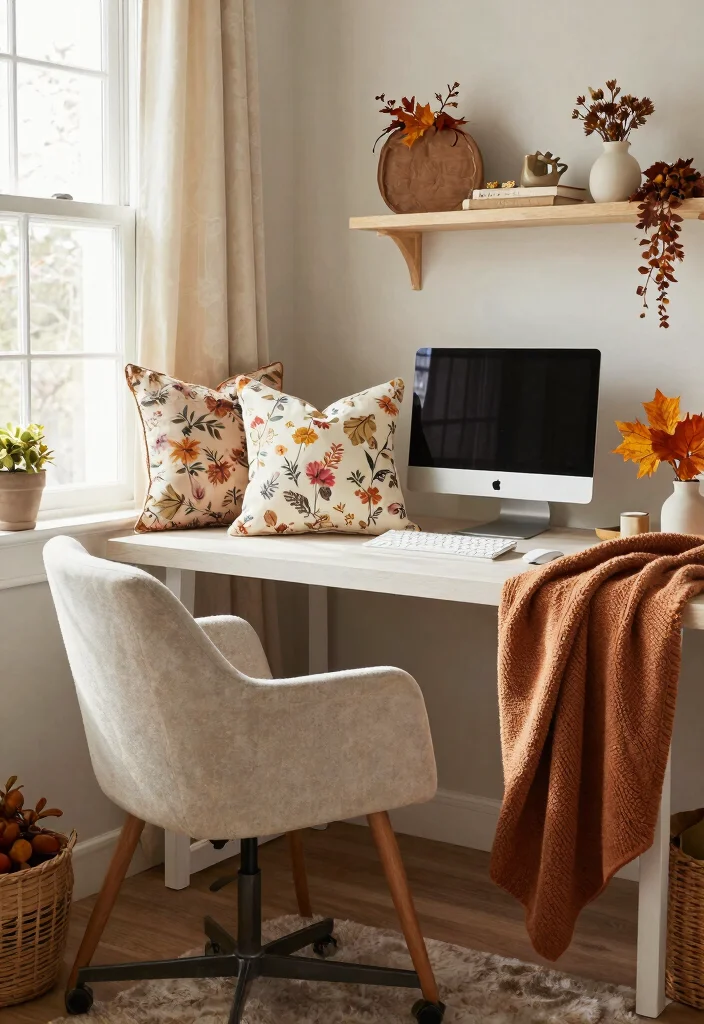 30 Cottage Home Office Ideas: Charming and Cozy Workspace - 18. Seasonal Decor Swaps 1