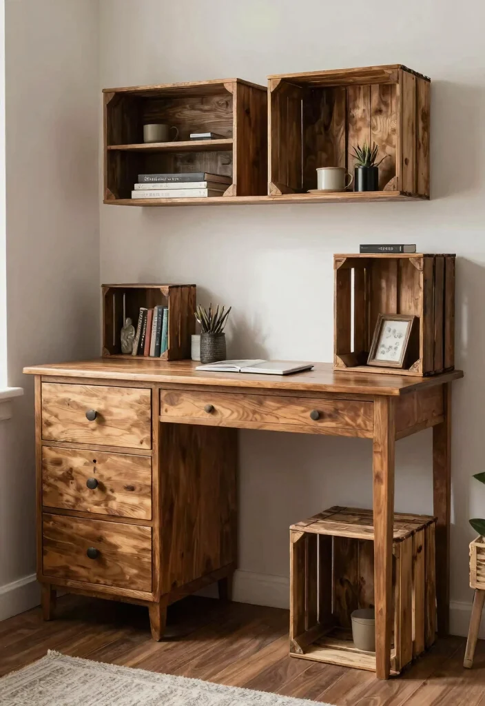 30 Cottage Home Office Ideas: Charming and Cozy Workspace - 27. Upcycled and Repurposed Furniture 1