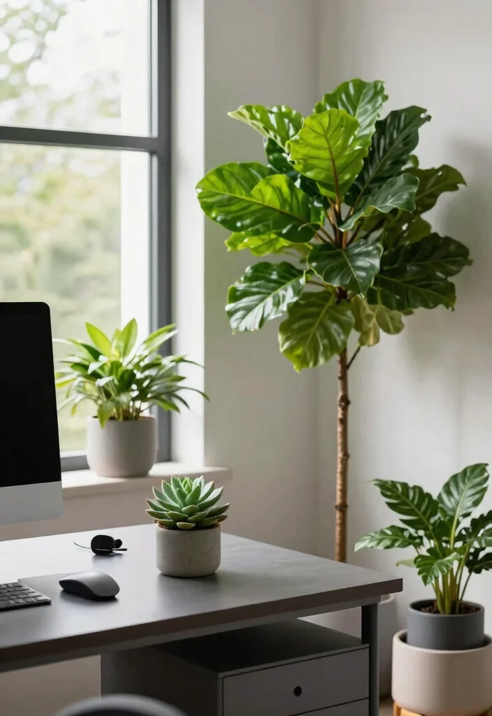 30 Elegant Luxury Home Workspace Ideas Sophisticated Style - 14. A Touch of Greenery 1