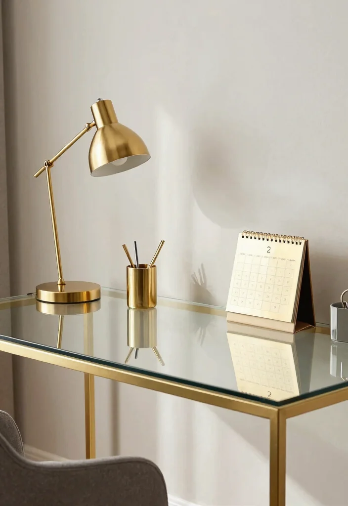 30 Elegant Luxury Home Workspace Ideas Sophisticated Style - 3. Luxe Metallic Accents 1