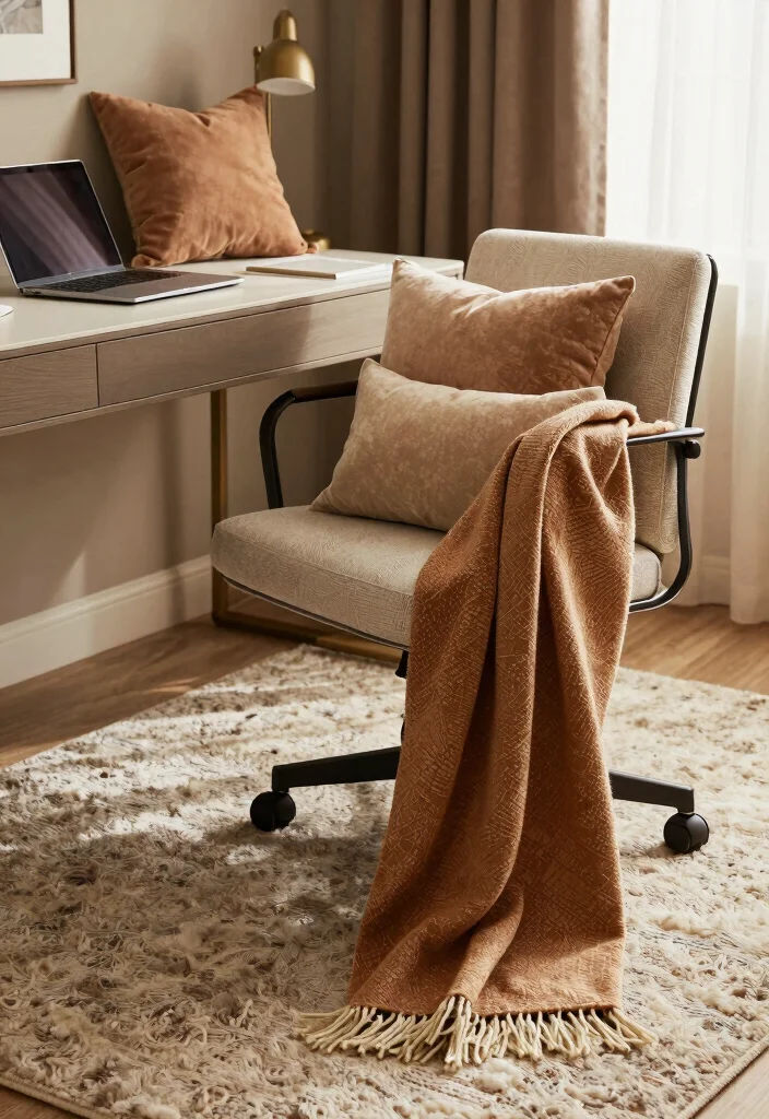 30 Elegant Luxury Home Workspace Ideas Sophisticated Style - 8. Cozy Textiles for Comfort 1
