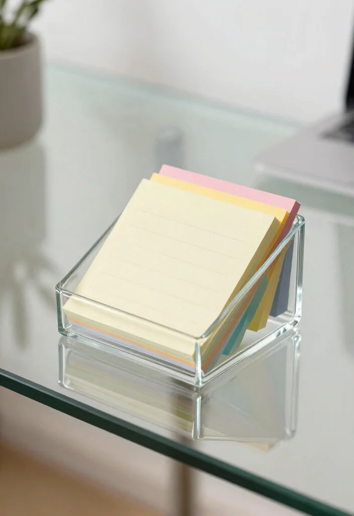 30 Glass Desk Office Decor Ideas Elegant and Minimal - 11. Sleek Glass Notepad Holder 1