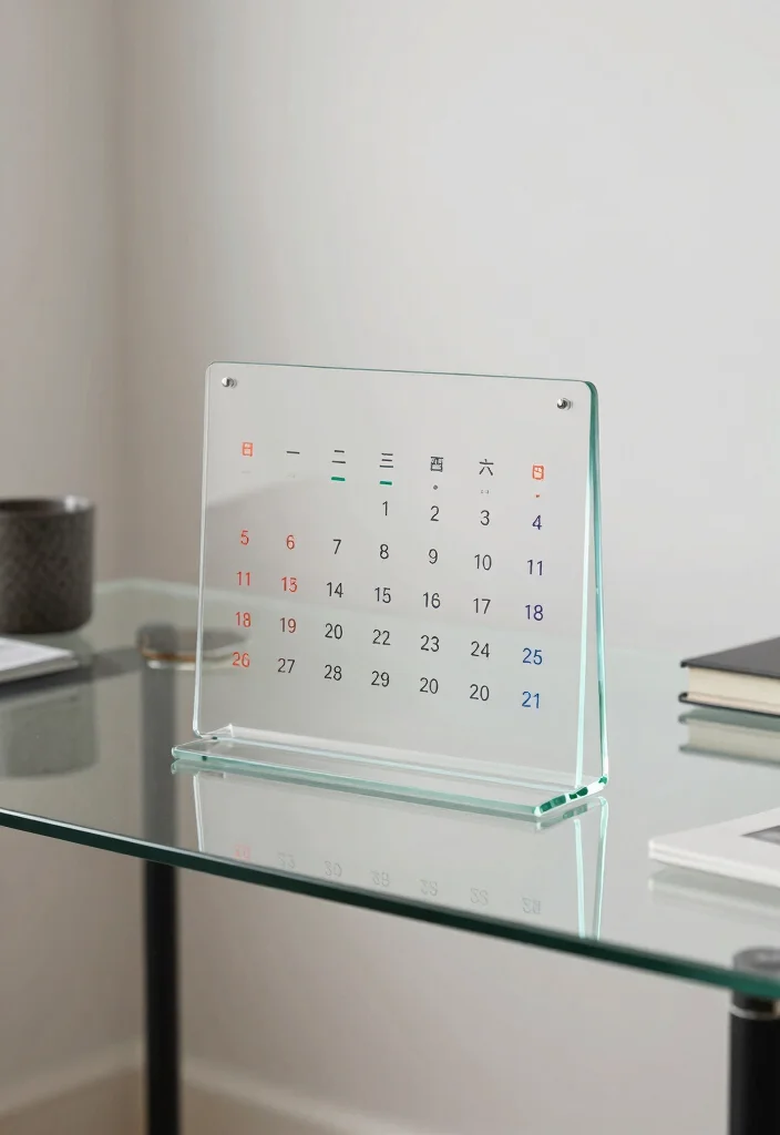 30 Glass Desk Office Decor Ideas Elegant and Minimal - 14. Minimalist Glass Calendar 1