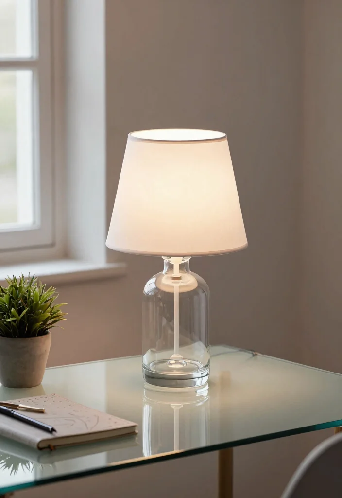 30 Glass Desk Office Decor Ideas Elegant and Minimal - 3. Minimalist Glass Desk Lamp 1