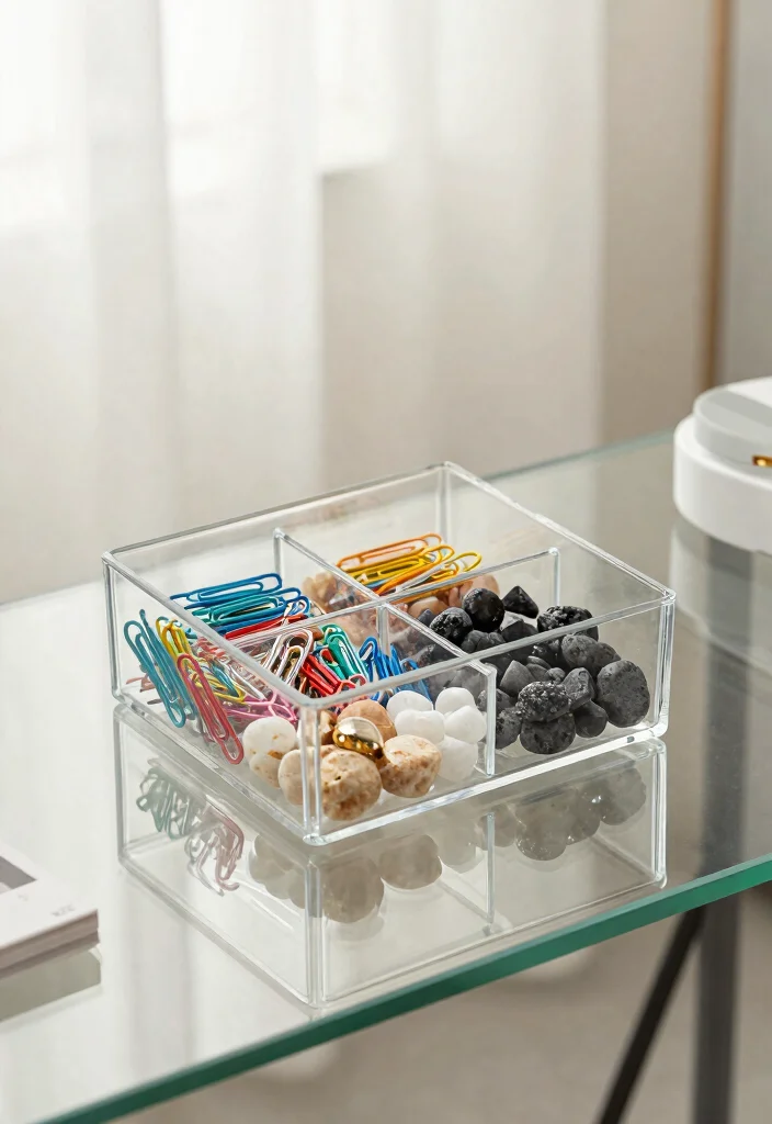 30 Glass Desk Office Decor Ideas Elegant and Minimal - 4. Transparent Glass Storage Box 1