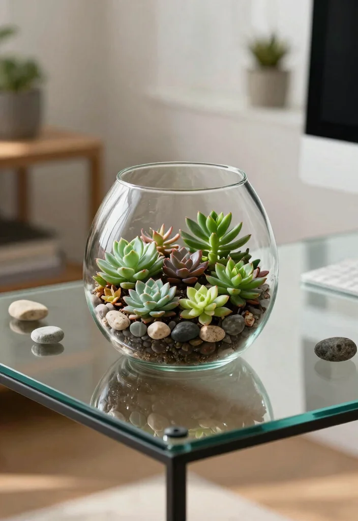30 Glass Desk Office Decor Ideas Elegant and Minimal - 9. Decorative Glass Terrarium 1